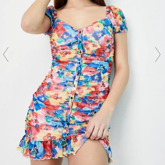 Dolls Kill Dresses & Skirts - Current mood floral ruched button down mini dress size XXL